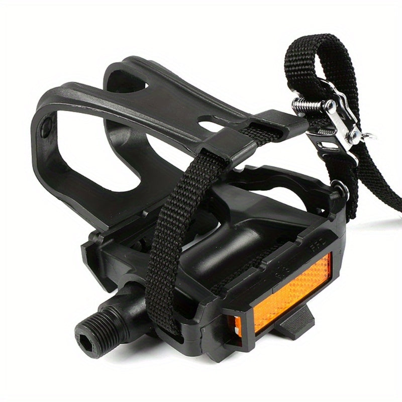 Aluminum Bike Pedals with Toe Clips and Straps - Black