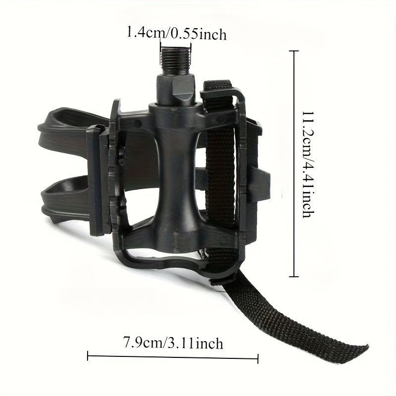 Aluminum Bike Pedals with Toe Clips and Straps - Black