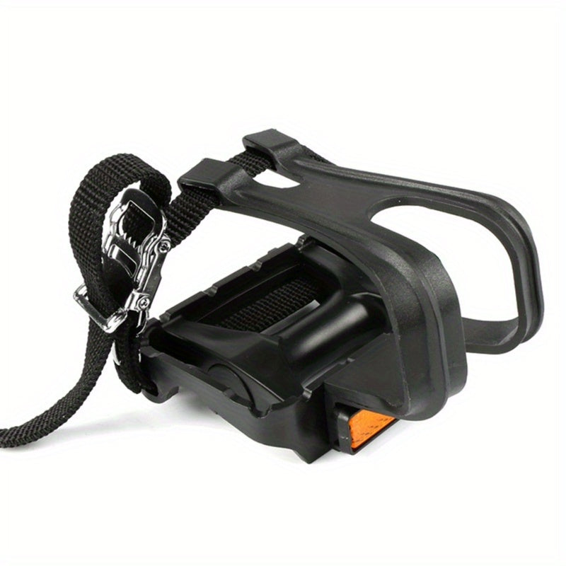 Aluminum Bike Pedals with Toe Clips and Straps - Black