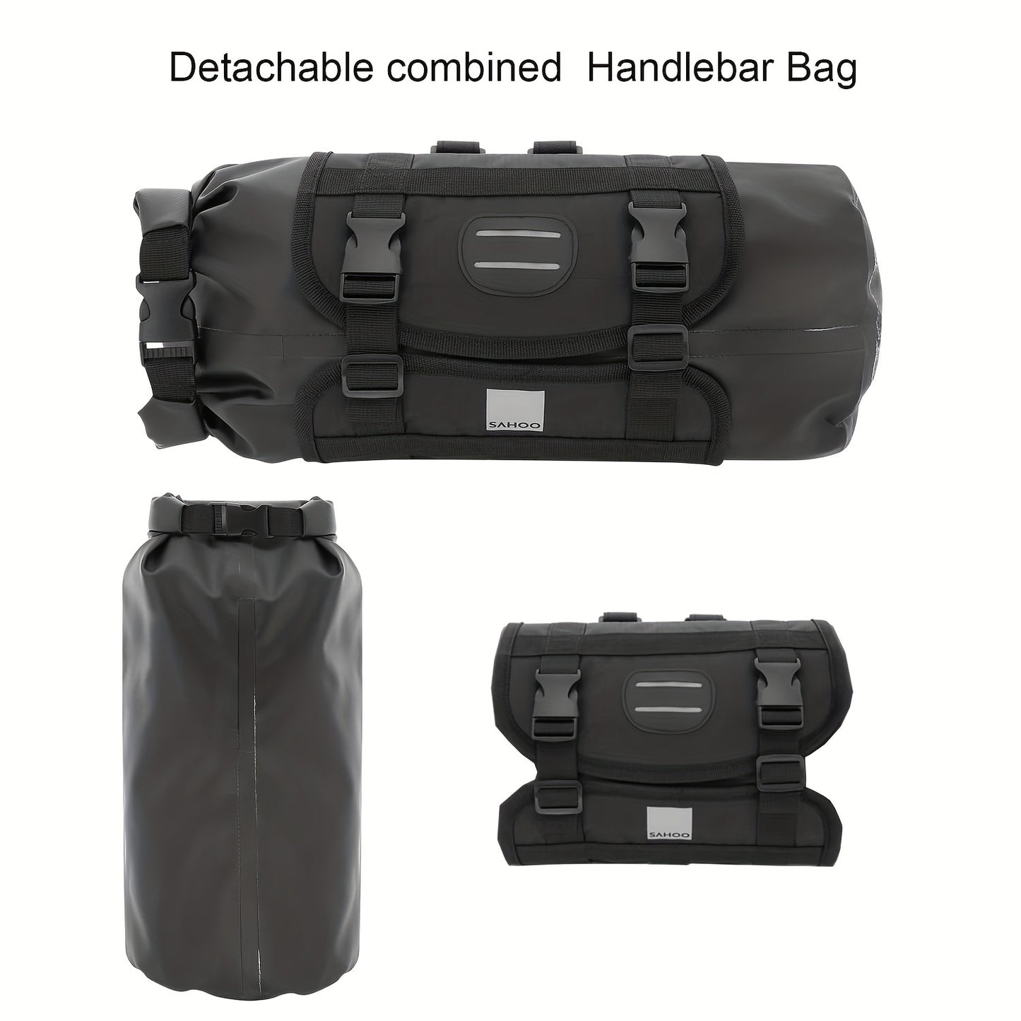 Handlebar Dry Bag – Roll-Top PVC, 48×17 cm, Black
