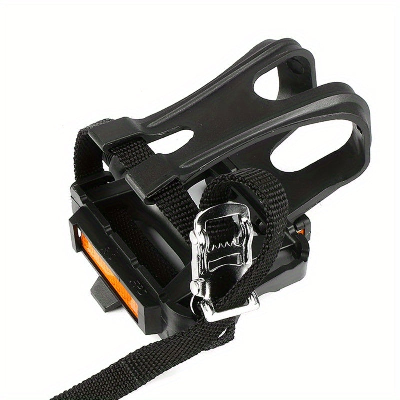 Aluminum Bike Pedals with Toe Clips and Straps - Black